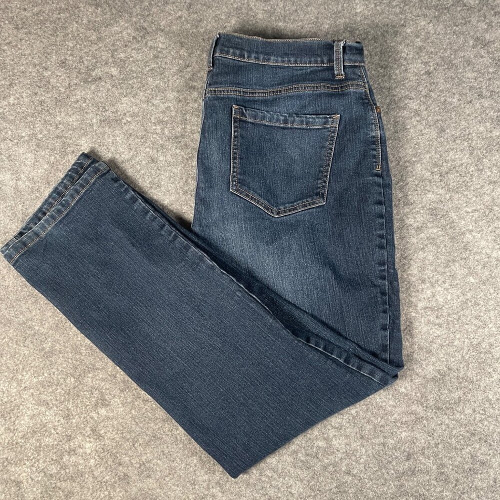 Amanda Womens Mid-Rise Straight Leg Jeans Size 14 Blue Cotton Blend